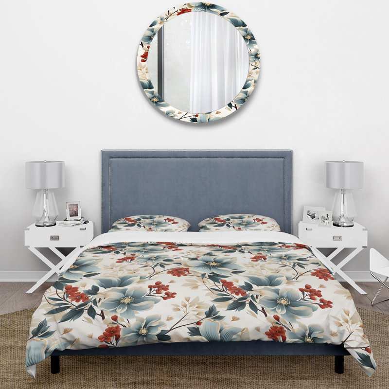 Ensemble de housse de couette floral rouge et blanc Asian Zen Floral, Housse de couette pour très grand lit et 2 très
