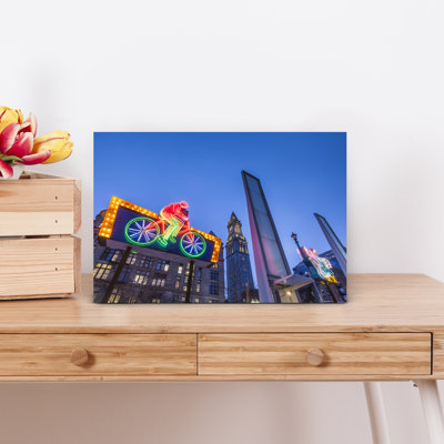 Usa, New England, Massachusetts, Boston, Antique Neon Signs Along The Greenway, Dusk Contemporary Urban Architecture Wall Art
