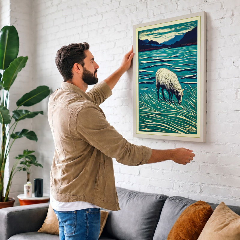 Polar Bear At Water's Edge Coastal - Print, 30x20 - 76.2 x 50.8 cm, White Border