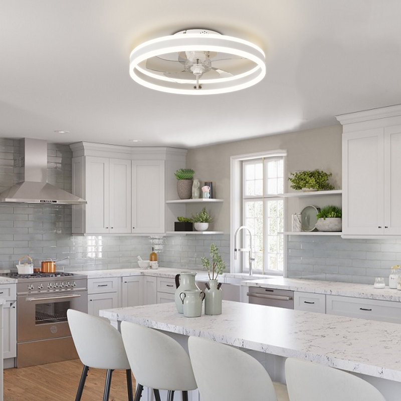 Heui Bladeless Ceiling Fan with Light, White, 19.7", 2 Packs