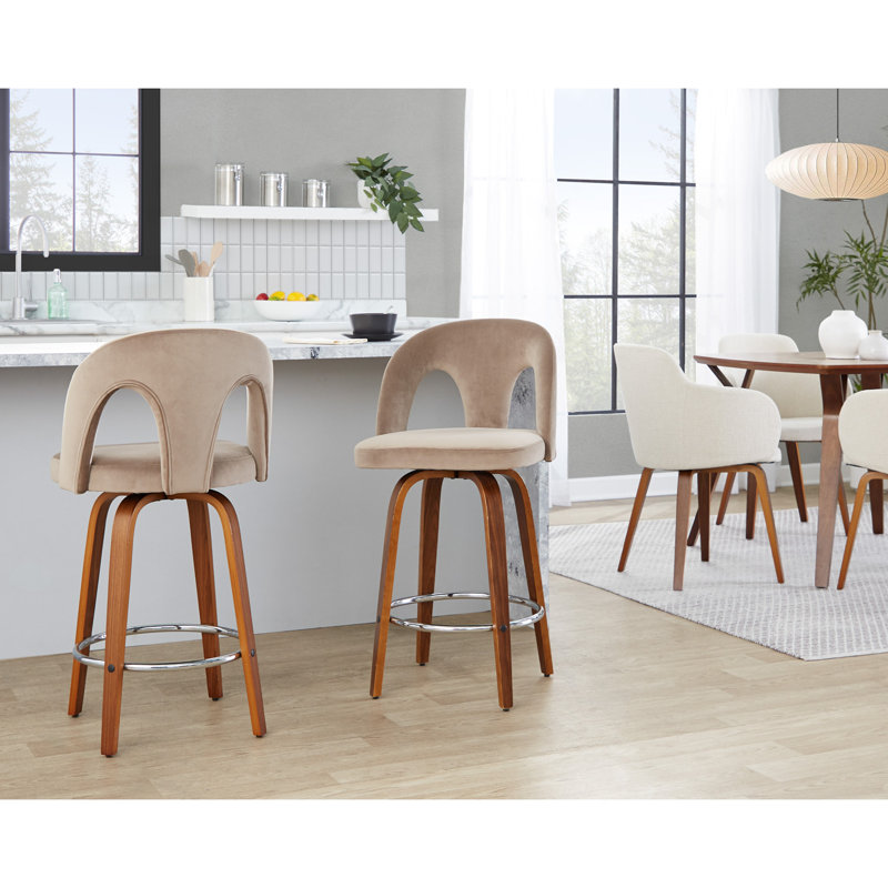 Tabouret de comptoir à hauteur fixe avec pivot, Beige/brun
