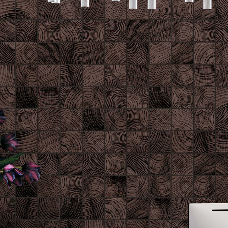 Recollect 4" W x 4" L Glass Wood Look Tile Mosaic Sheet, Grape