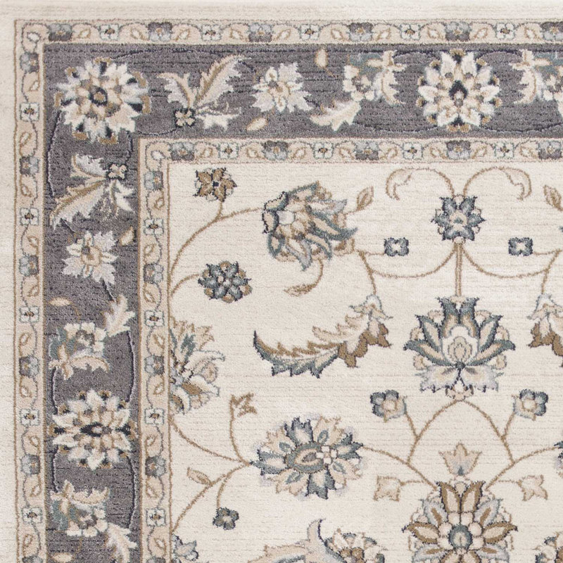 Tapis floral gris et ivoire Ajoni, Rond 7 pi 10 po