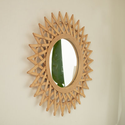 24'' Solana Mirror, Wall-Mounted Bamboo Artistry Circle Mirror With Hemp, Irregular Shape, Suitable For Bathroom, Bedroom, Living Room, Entryway, Etc.