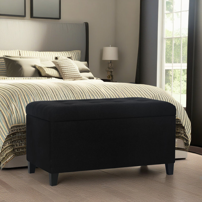 33 Inches Upholstered Storage Ottoman Bench, Black