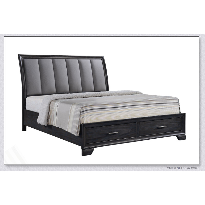 Lit plateforme avec rangement 1pc, Gris, Très grand lit