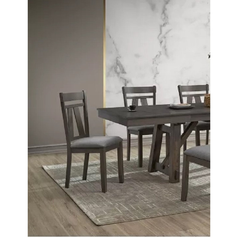 Ensemble de 2 chaises de salle à manger en bois gris, dossier à barreaux en forme de V inversé avec coussin, Gris, Gris