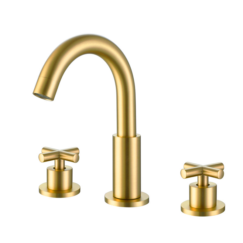 Robinet de salle de bain 8 "à 3 trous en or brossé avec bec pivotant à 360 °