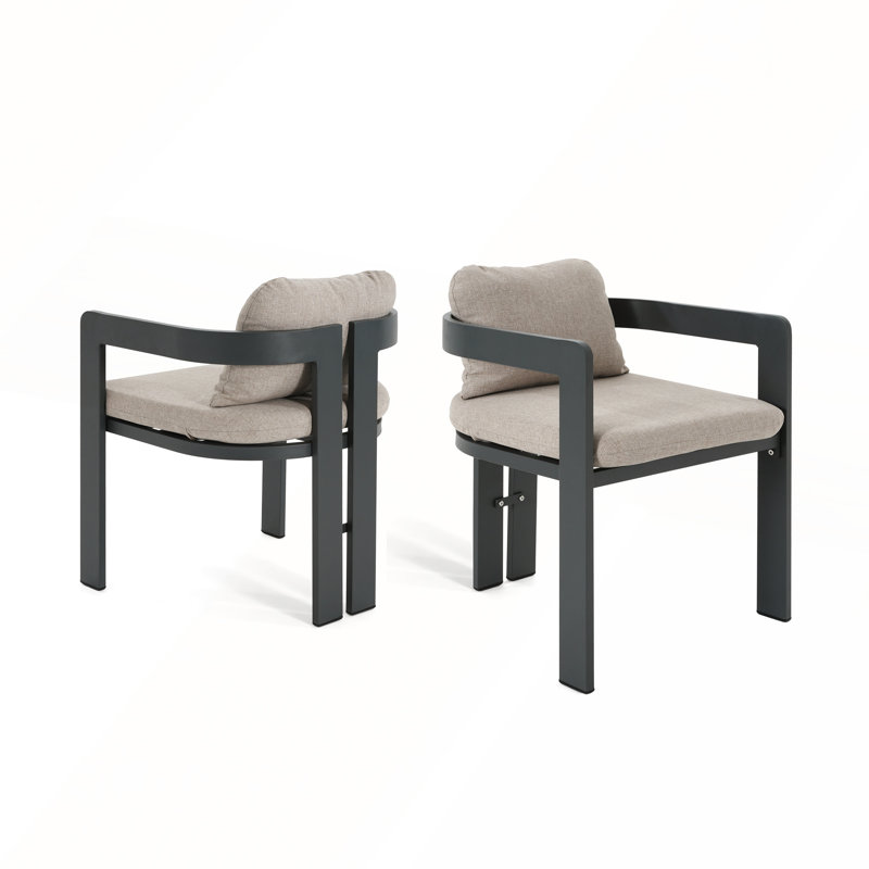 Patio Outdoor Aluminum Dining Chair Set of 2, Beige