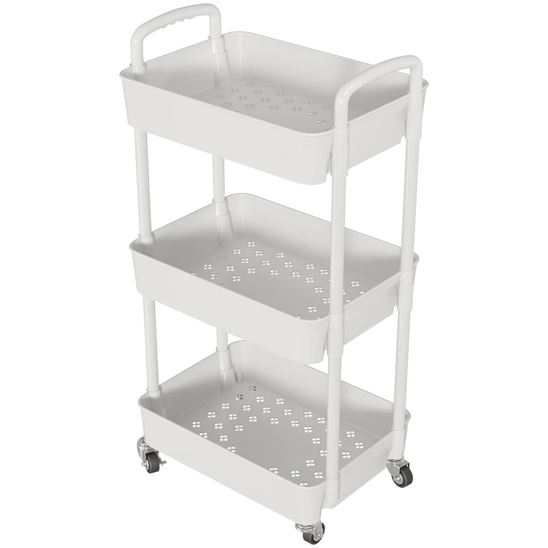 Kitchen Storage Cart,multifunction Utility Rolling Storage Organizer,mobile Shelving Unit Cart With Lockable Wheels, White