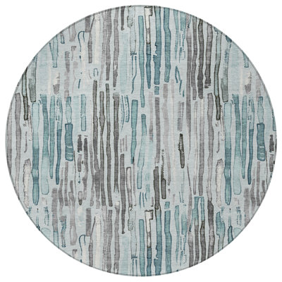 Tapis extérieur lavable rayé bleu sarcelle et gris 8 pi