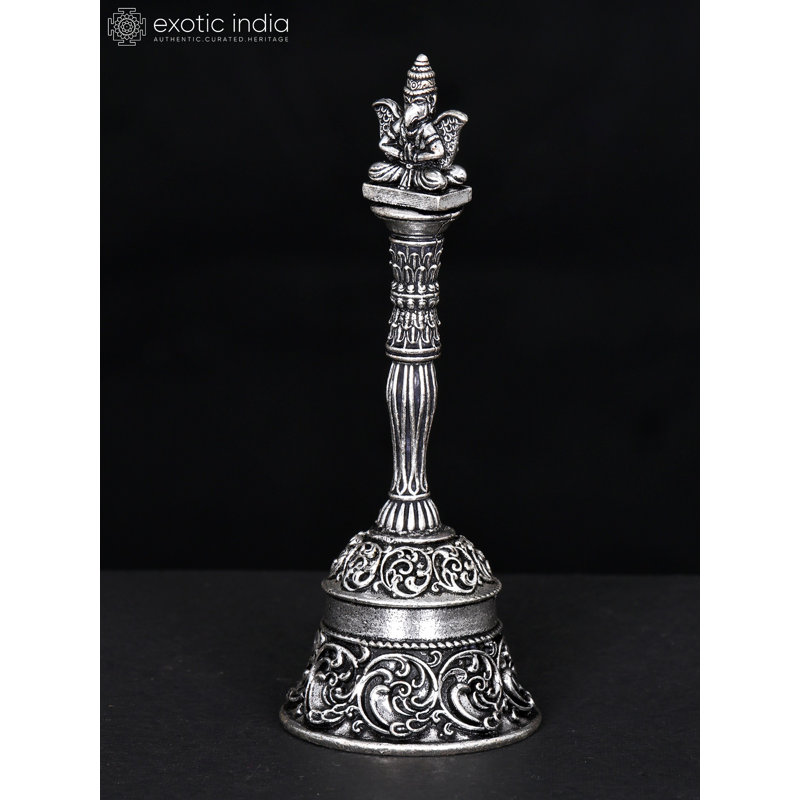 Garuda Ghanti de 4 pouces en laiton avec placage d'argent