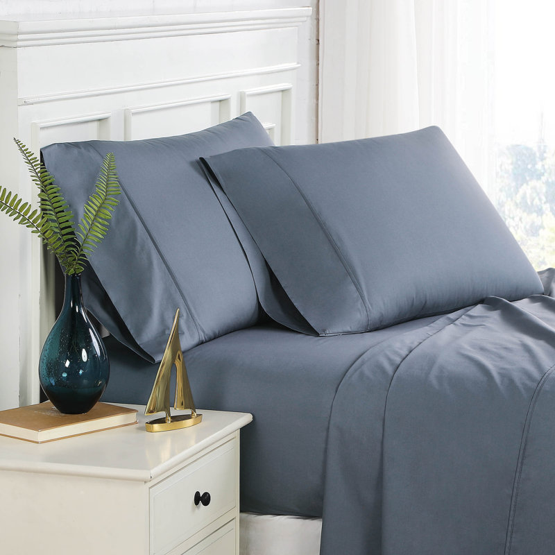 Southshore Fine Linens Sweetbrier Extra Deep Pocket Sheet Set, Solid Steel Blue, 100% Cotton 300 Thread Count Sateen Bedding, 1 Pillowcase, 22-Inch Deep Pocket, Twin