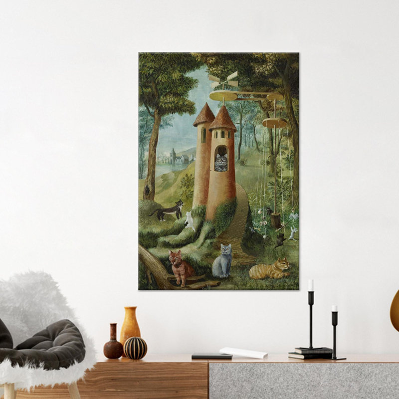 Remedios Varo Cat, art mural abstrait, toile encadrée dorée 1P, 82,7 po H x 47,3 po l