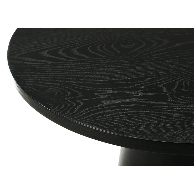 Table basse ronde en ébène foncé noir de H 20 po avec bureau en grain de bois naturel