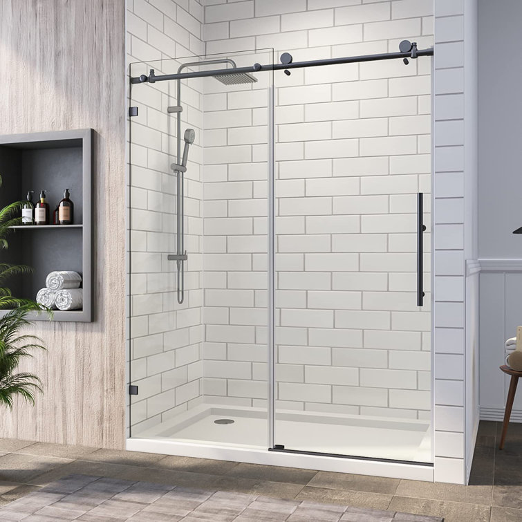 58'' - 60'' W x 76'' H Single Added Frameless Shower Door with Clear Glass