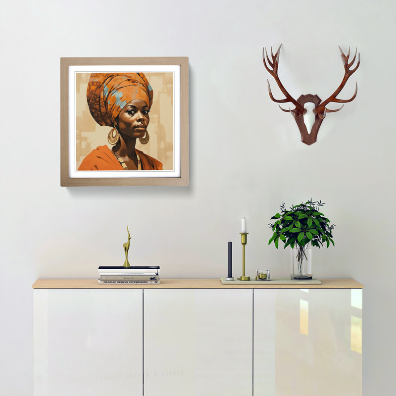 African Woman Mid-Century No.3 - Framed Print, Oak
