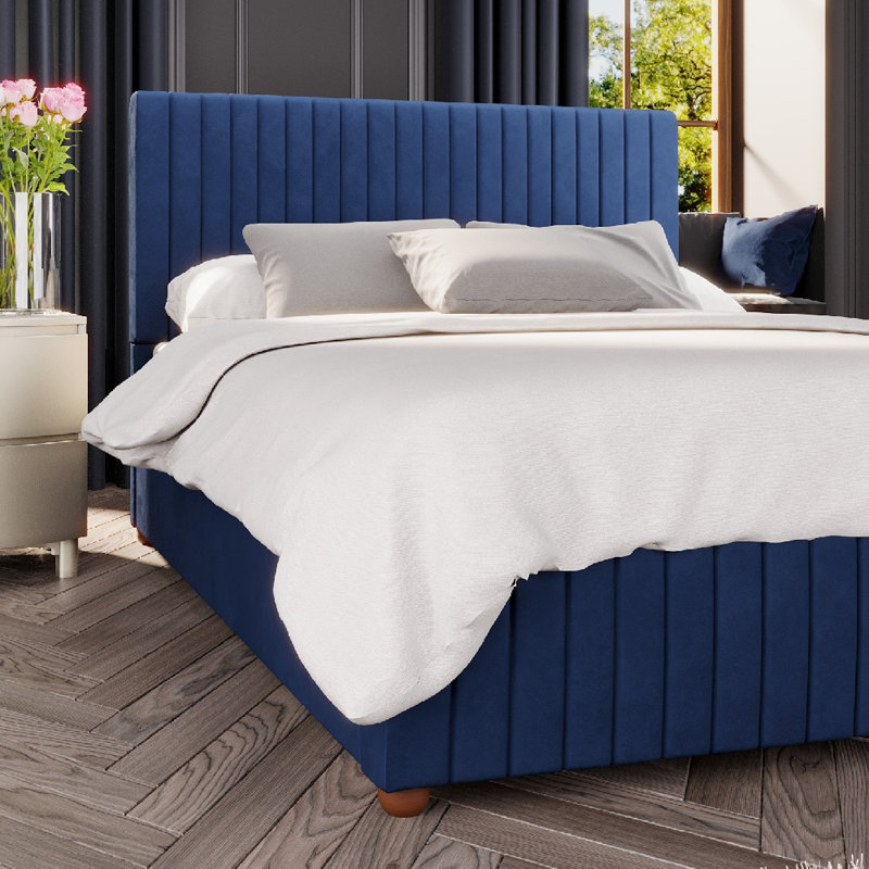 Upholstered Ottoman Bed, Navy, Super King (6')