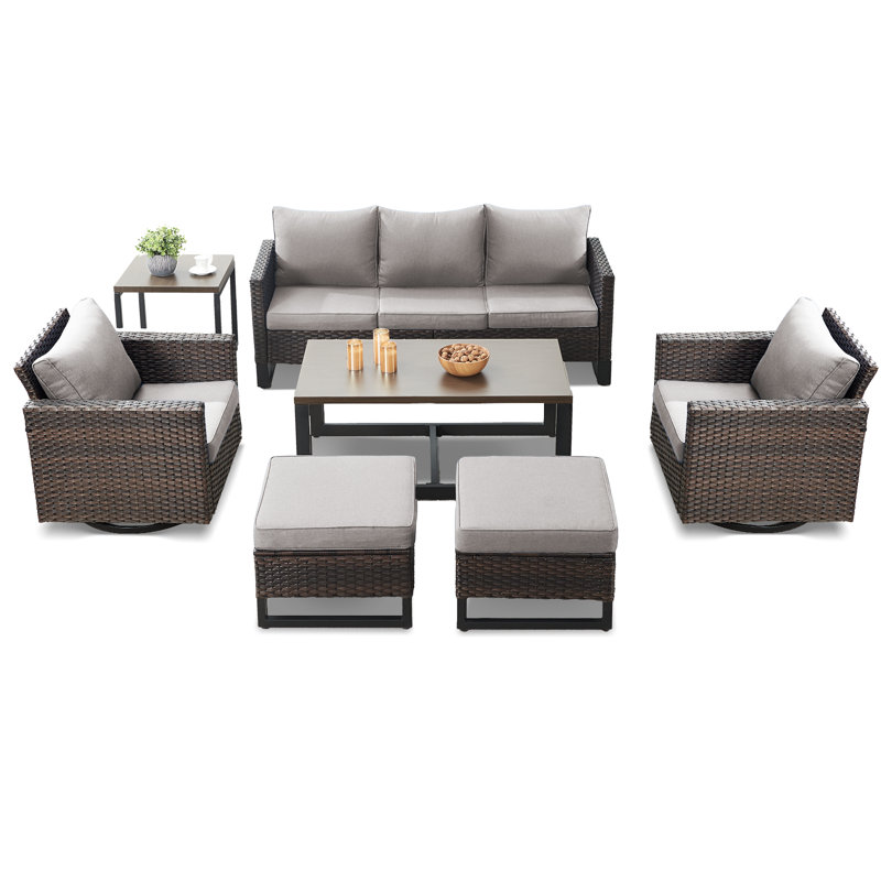 Chaqueta Wicker 7 - Person Patio Conversation Set with Cushions, Gray