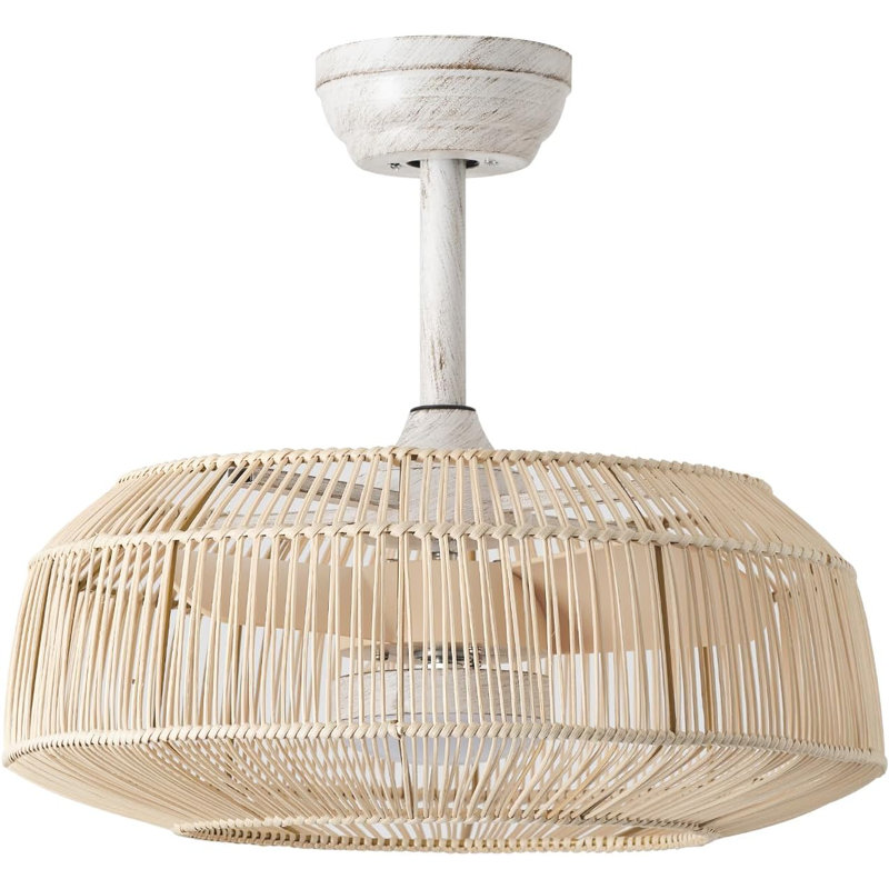 20" Bohemian Rattan Ceiling Fan With Dimmable LED Light, 6 Speeds & Remote Control For Bedroom/Nursery