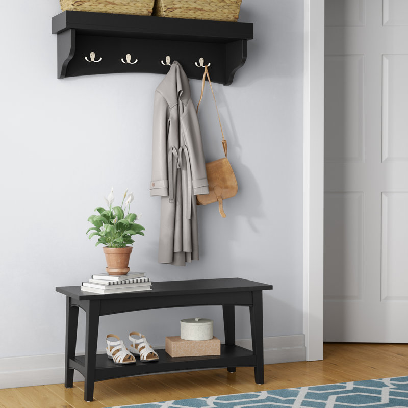 Ajwad 36"W Cottage Beach House Design Wall Mounted Coat Rack and Bench Set with Storage, Charcoal
