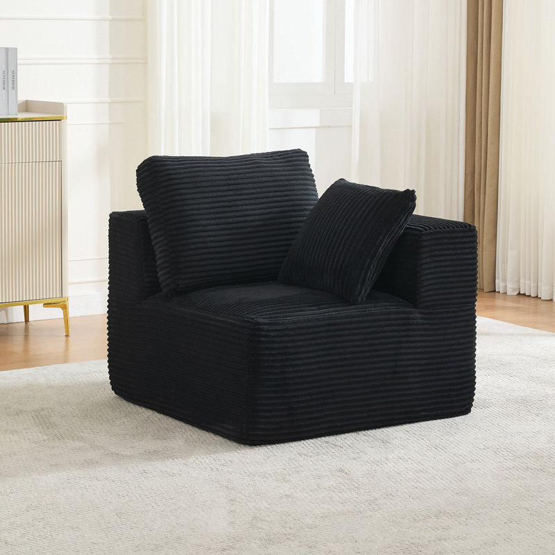Acuna Corduroy Upholstered Accent Chair - Corner (L), Charcoal Black
