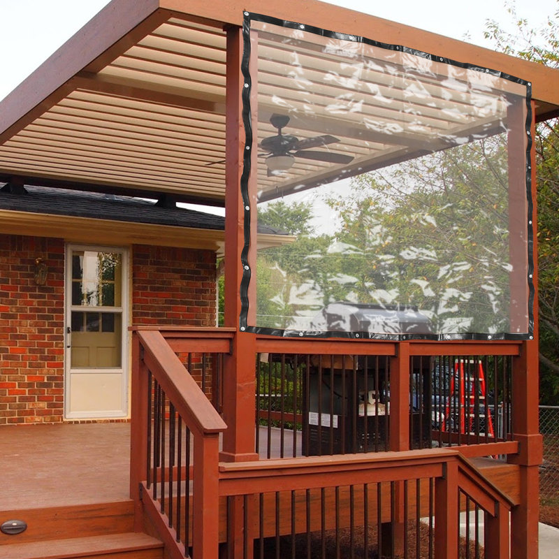 98.43"H Clear Outdoor Clear Awning Waterproof PVC Curtain Rain Shelter for Patios, Decks & Campsites, Black