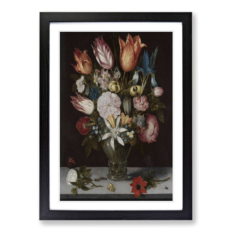Still Life with Flowers Vol.5 by Ambrosius Bosschaert - Picture Frame Painting, 48cm H x 36cm W x 2cm D, Black