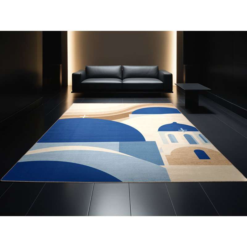 Tapis beige moelleux et doux à motif de dômes bleu Queanbeyan Santorini, 3 X 5