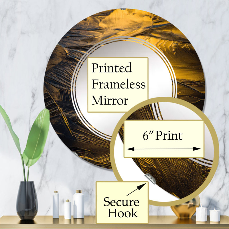 Jaune et gris glace froide - miroir mural traditionnel rond, 32 po x 32 po