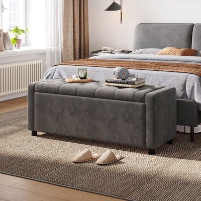 Velvet Upholstered Tufted Storage Bench