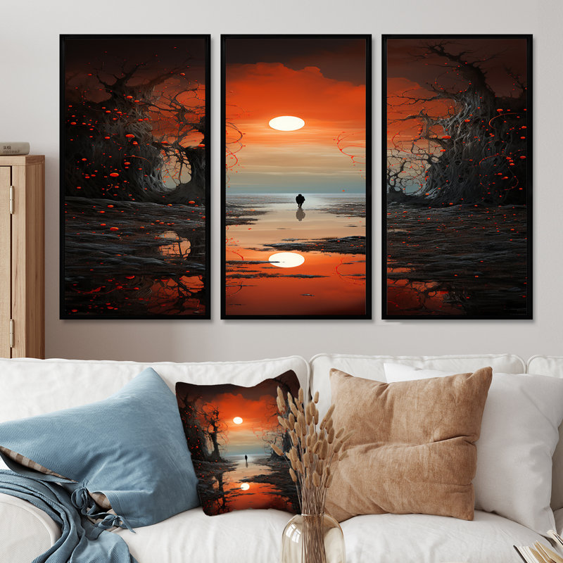 Twickenham - ensemble d'art mural paysage abstrait, Cadre flottant noir, H 40 po x l 60 po x P 1 po
