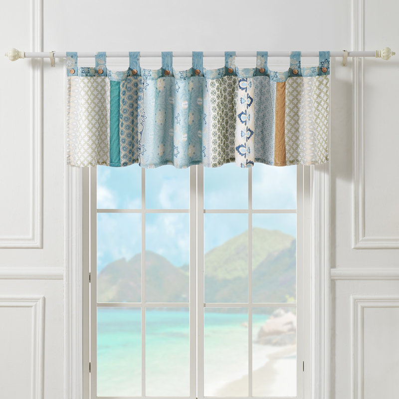 Greenland Home Fashions Thalia Blue Window Valance – 21" H Lined Cotton-Blend Curtain With Tab Top And Button Details, 84" W