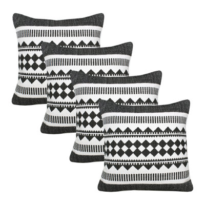 Black / White Striped Geometric Cotton Blend Throw Pillow Cover Set