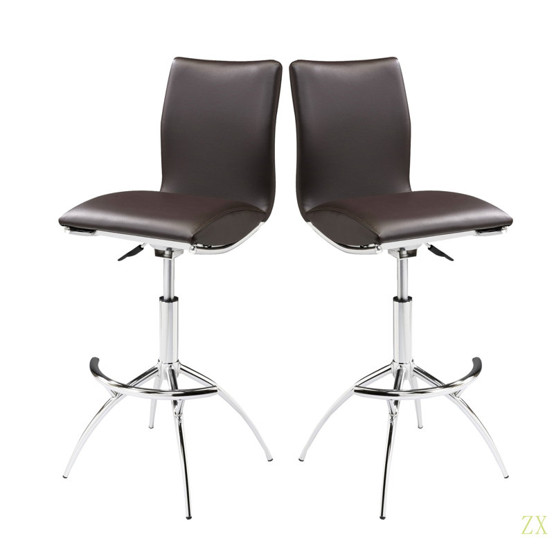 Tabouret de bar moderne en similicuir / hauteur réglable chrome, Marron foncé