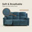 Canapé inclinable en tissu bleu clair à 3 places avec table rabattable et porte-gobelets, fauteuil inclinable manuel pour le salon, durable et confortable