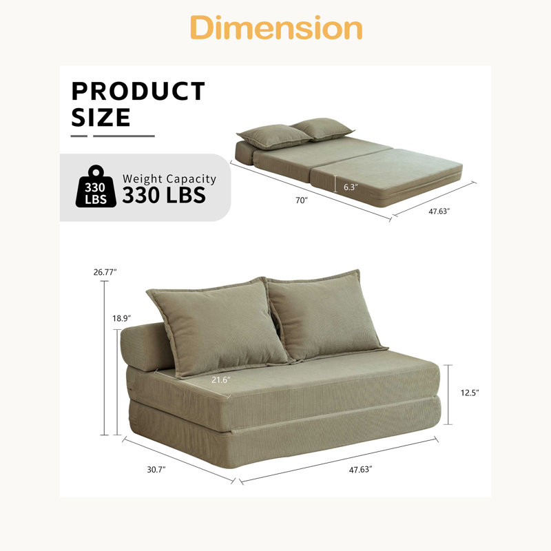 Foldable Sofa Bed Sleeper Lounge Chair With Pillow Floor Mattress Floor Couch With Backrest For Living Room/Dorm/Guest Room/Home Office
