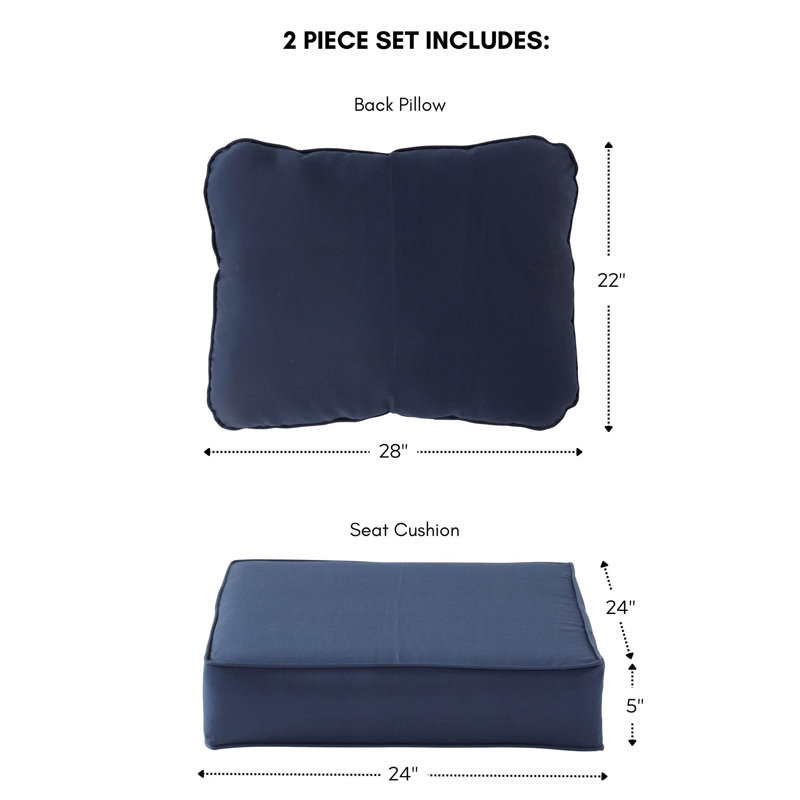 Ensemble de coussins de siège d'extérieur 2 pièces, Marine