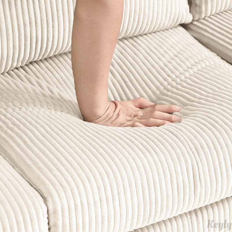 L-Shaped Sofa with Ottoman, Off White