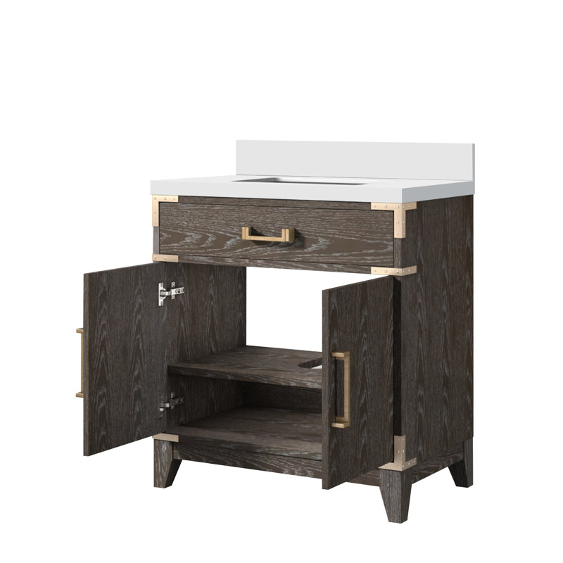 Laurel 30 in W x 22 in D Single Bath Vanity Top, Brown Oak, White Quartz