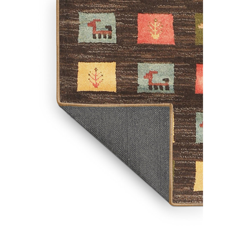 Tapis de zone rouge/vert contemporaine Angiens, Rectangle 5 pi x 7 pi