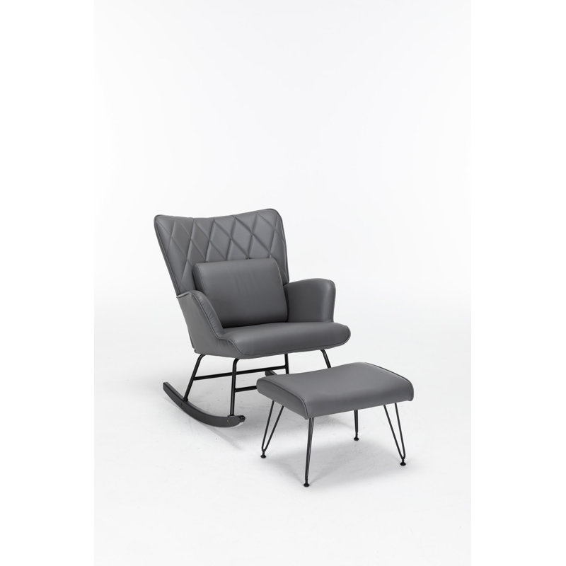 Schaghticoke PU Rocking Chair with Ottoman, Gray PU