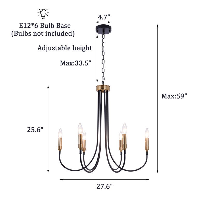6-Light 27.6" Black & Gold Traditional Chandelier