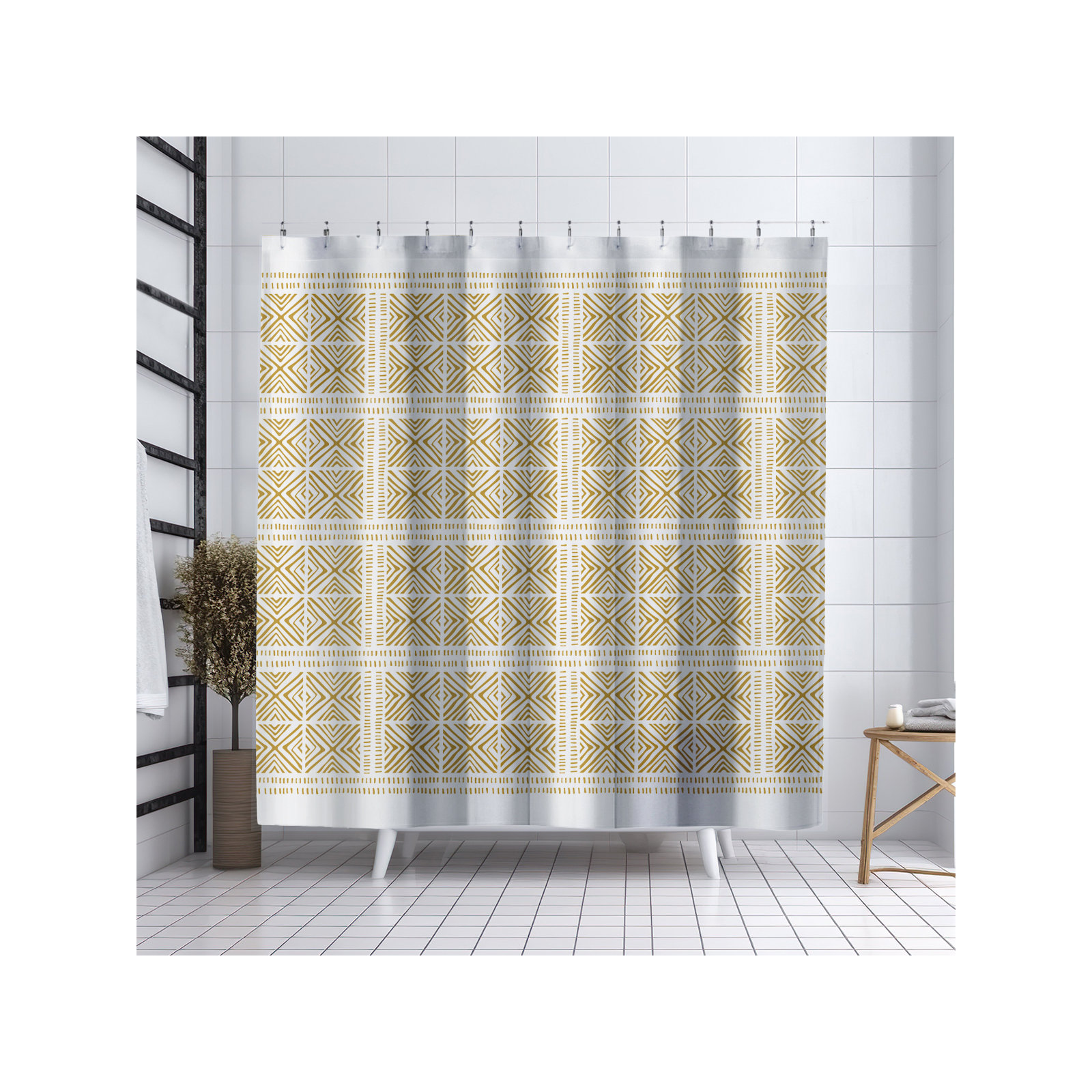 Thora Tribal Shower Curtain, ThoraTribal Mustard