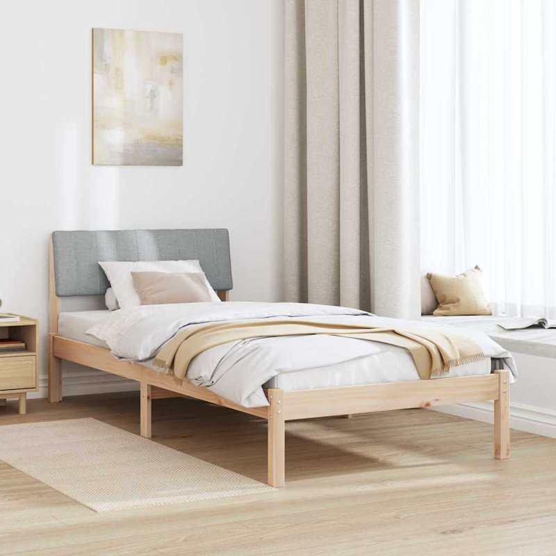 Solid Wood Bed Frame, European Single (90 x 190 cm), Brown/Light Grey