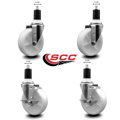 Nylon Wheel Swivel 1-1/2 Inch Expanding Stem Caster Set 2 Brakes SCC