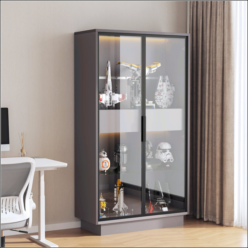 Vitrine autoportante en verre avec éclairage DEL, 2 tiroirs internes et tablettes réglables