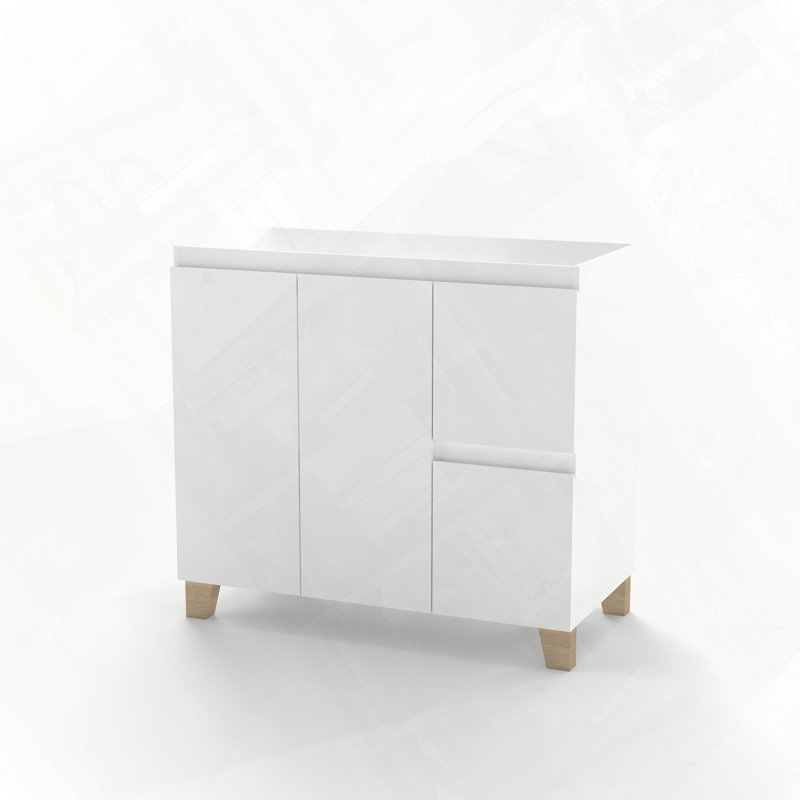 Meuble-lavabo moderne avec 2 portes et 2 tiroirs à fermeture douce et sans poignée
