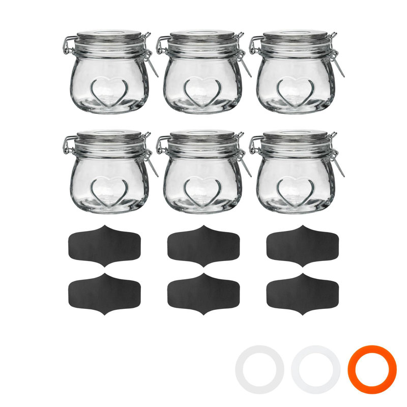 Nicola Spring - Heart Glass Storage Jars with Labels, Clear, 10.4cm H x 12.5cm W x 10.7cm D
