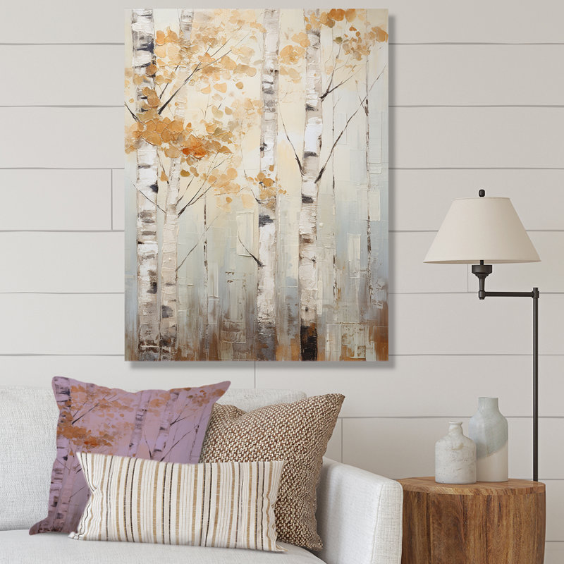 Minimalisme arbre bouleau - décoration murale arbre bouleau, H 32 po x l 16 po x P 1 po, Toile tendue